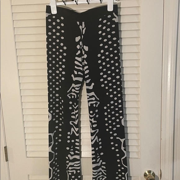 Pants - Black Light Gray Pattern Abstract Print Flare Stretchy Pants